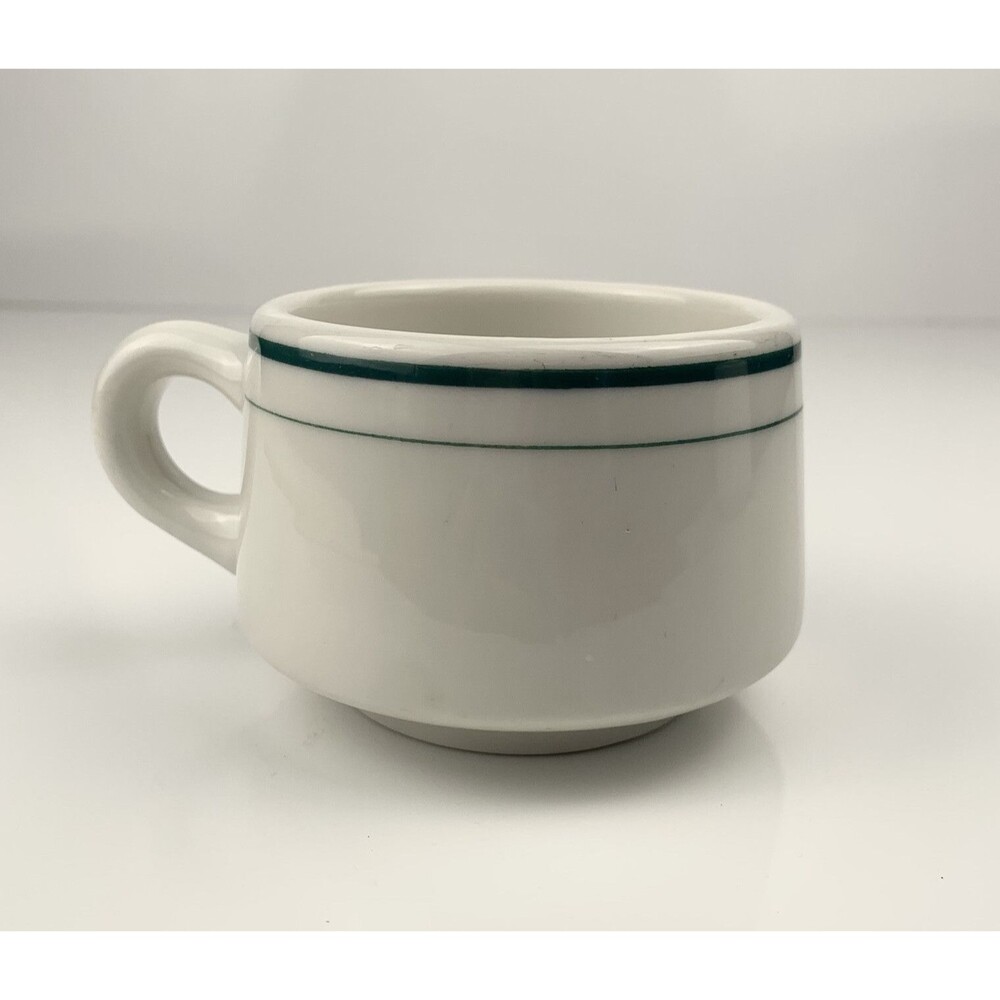 VTG Syracuse China Restaurant Ware Green Stripe White Coffee Mug Cup MCM ArtDECO